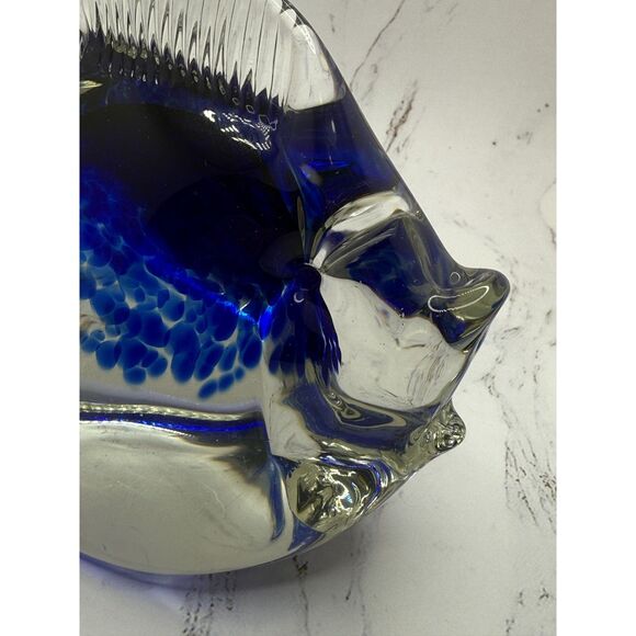 Murano Topical Fish Art Glass 7" Hand Blown Sculpture Sommerso Blue Fish - Picture 4 of 12